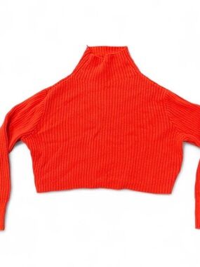 BP Cropped Ribbed Mock Neck Sweater — Bright Orange